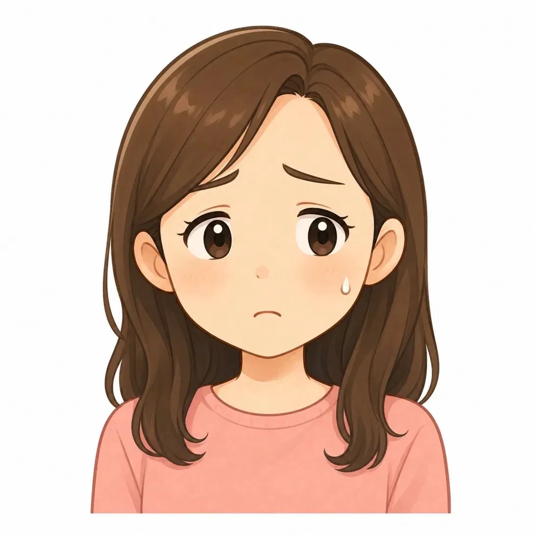 困り顔の母親（ピンクの服）